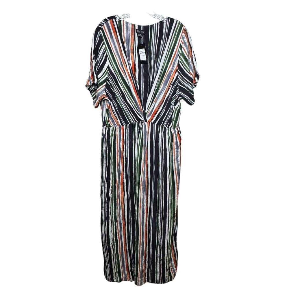 City Chic Women’s Maxi‎ Dress L 20 Jungle Stripe Print V-Neck Short Sleeve